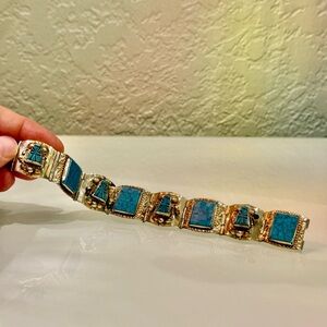 MEXICO STERLING SILVER & TURQUOIS 
PANEL BRACELET Marked W Eagle... Pre-owned